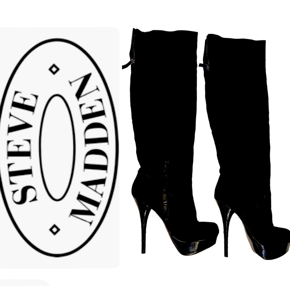 Steve Madden Boots Calgarry Vintage Black Suede Over-the-Knee Platforms Sz 9 EUC